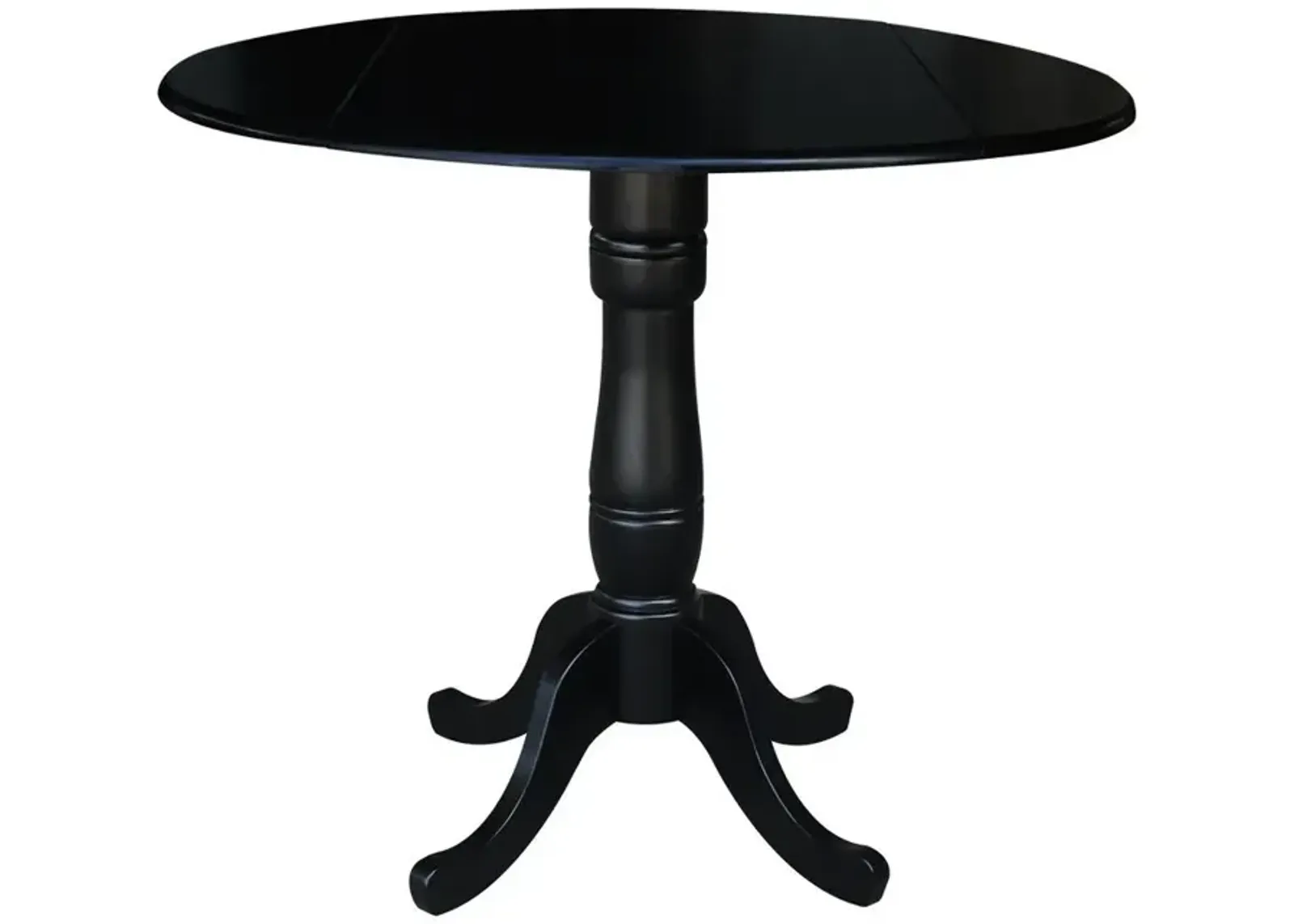 John Thomas Dining Essentials 42 Inch Drop Leaf Table Top with 36 Inch Traditional Pedestal Base with Extension in Black