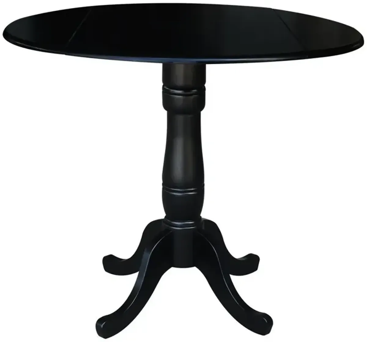 John Thomas Dining Essentials 42 Inch Drop Leaf Table Top with 36 Inch Traditional Pedestal Base with Extension in Black