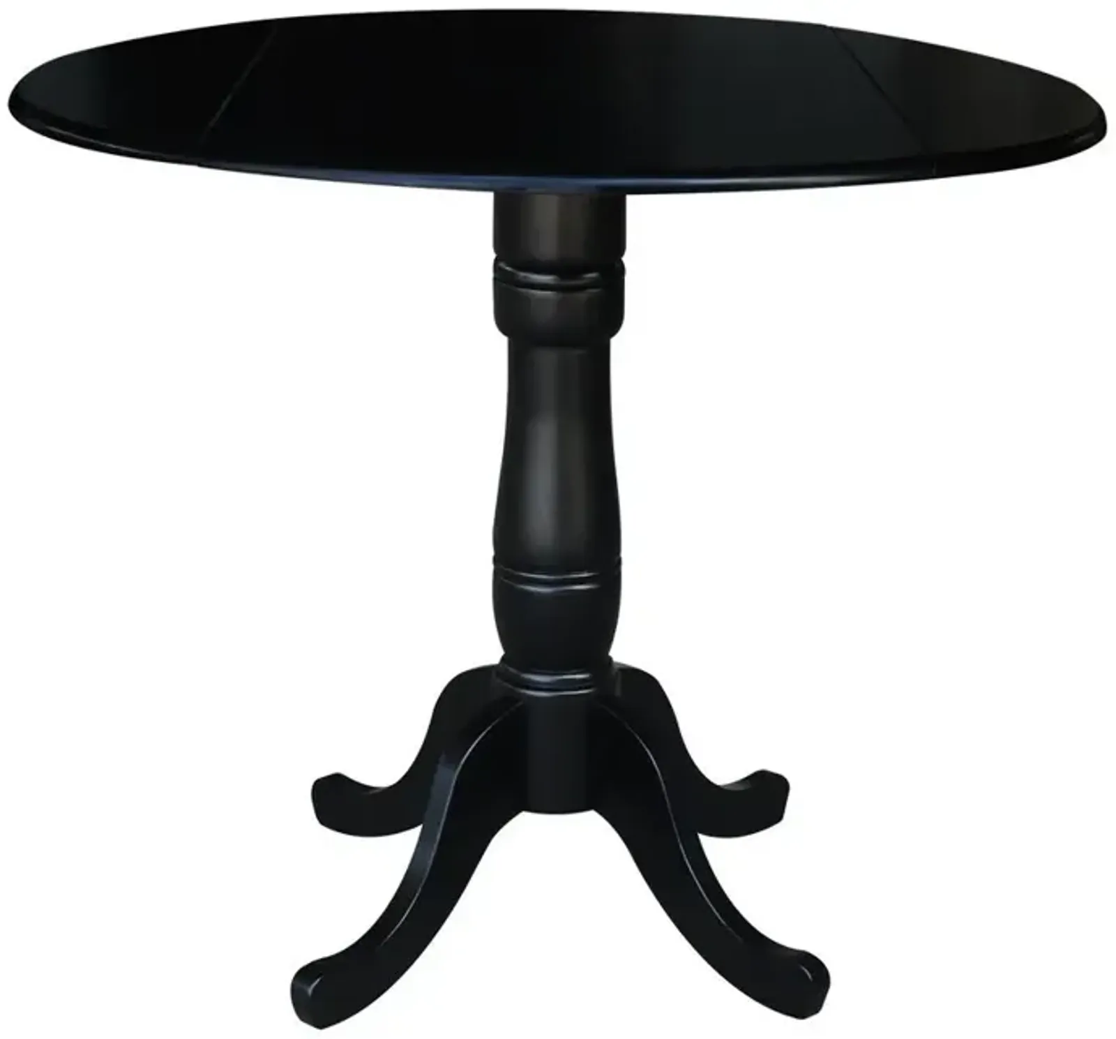 John Thomas Dining Essentials 42 Inch Drop Leaf Table Top with 36 Inch Traditional Pedestal Base with Extension in Black