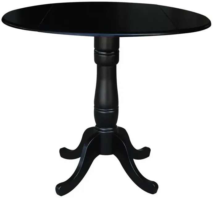 DINING ESSENTIALS 42 INCH DROP LEAF TABLE TOP WITH 36 INCH TRADITIONAL PEDESTAL BASE WITH EXTENSION IN BLACK