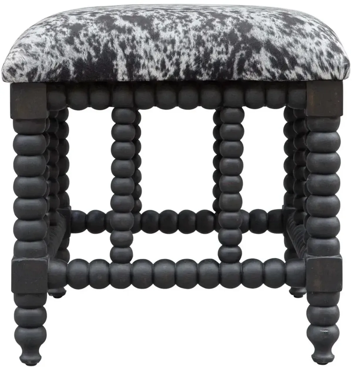 RANCHO MATTE BLACK STAINED FAUX COW HIDE SMALL BENCH