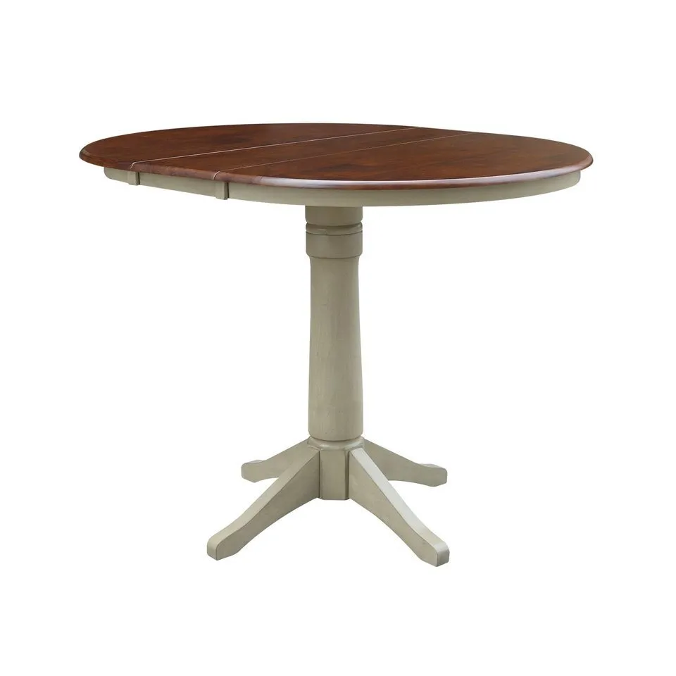 DINING ESSENTIALS 36 INCH EXTENSION TABLE WITH 36 INCH TRANSITIONAL PEDESTAL BASE IN ESPRESSO/ALMOND