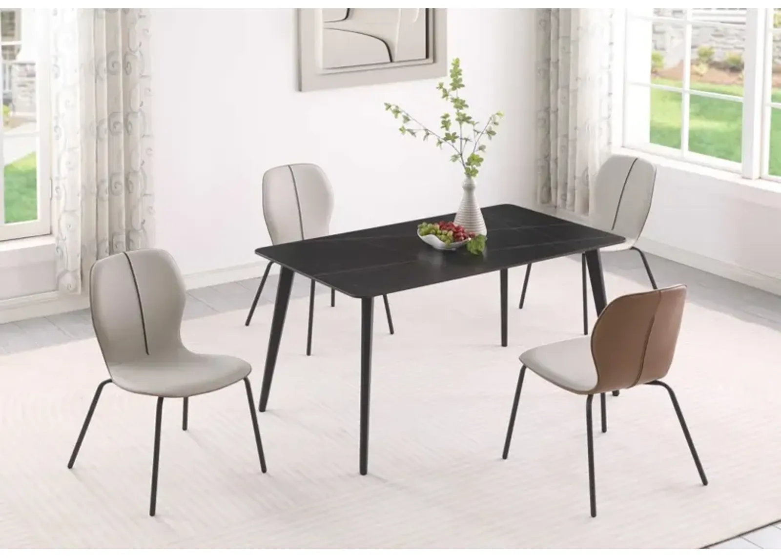 Chintaly Hannah Contemporary Dining Set with Sintered Stone Table & 2-Tone Chairs