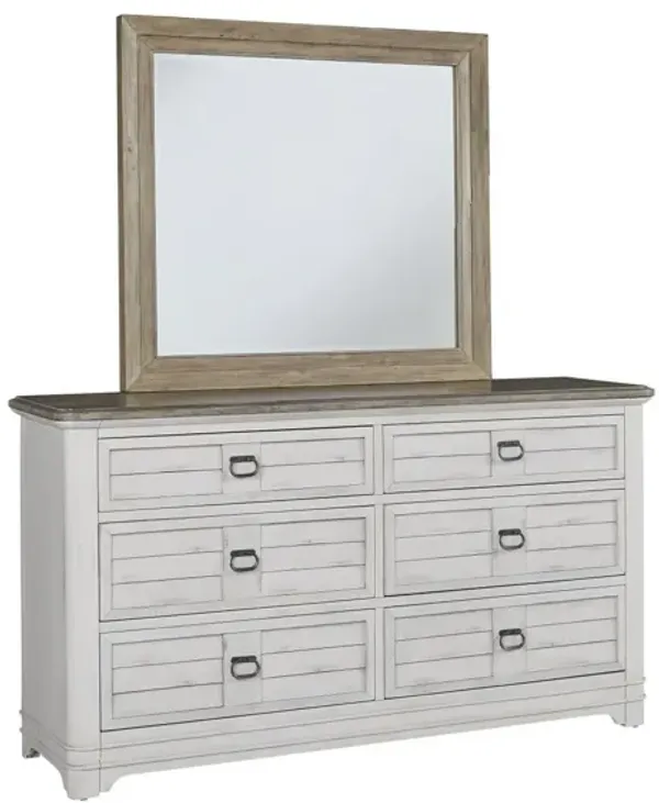 American Woodcrafters Meadowbrook Whitewash Dresser with Sand Tops