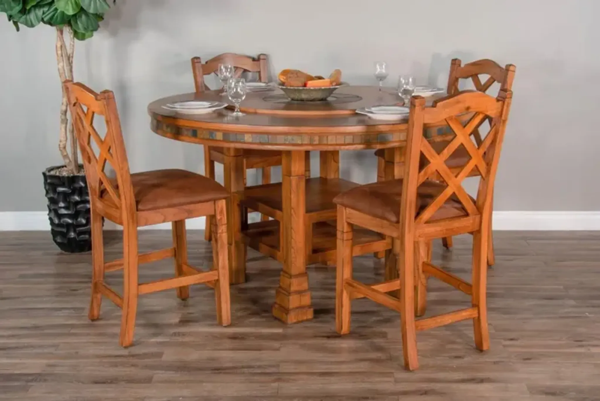 SEDONA RUSTIC OAK 60 INCH ROUND DINING TABLE WITH LAZY SUSAN ...