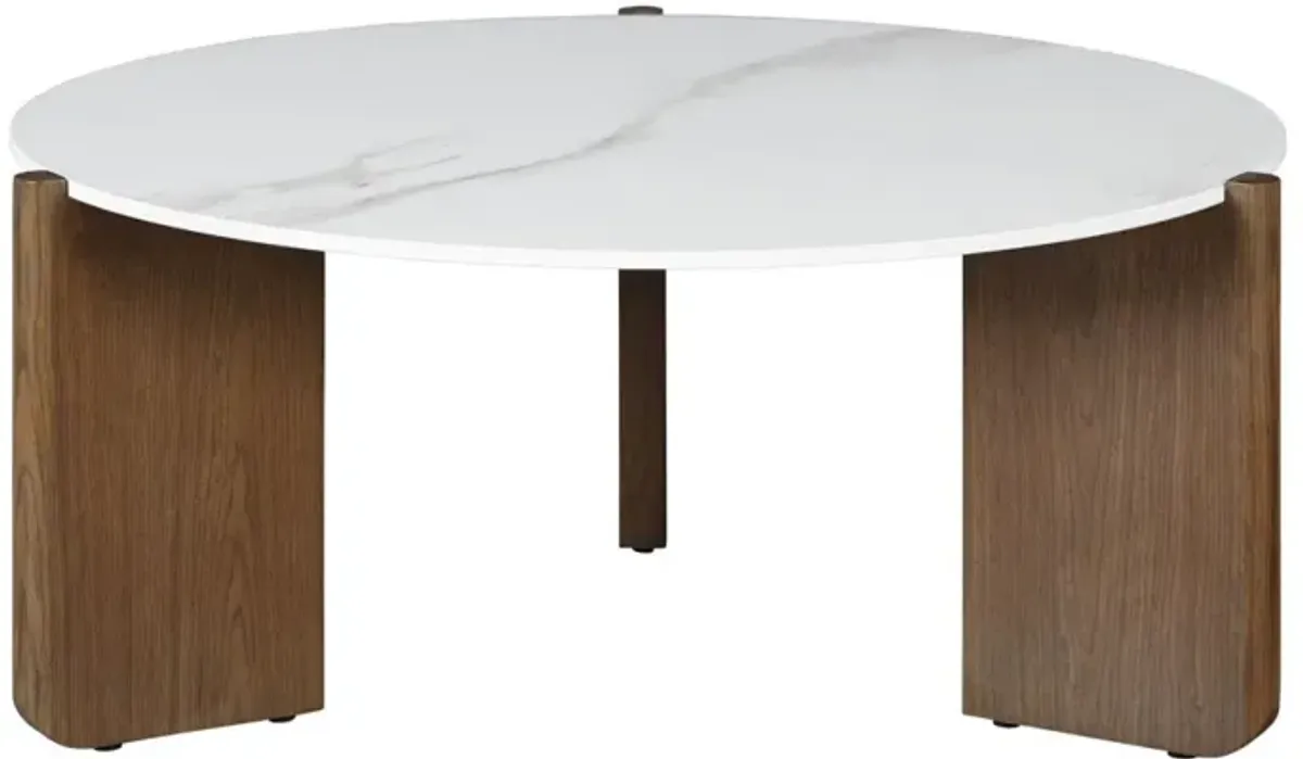 Chintaly Elissa Marbleized Sintered Stone Top Cocktail Table with Wooden Base