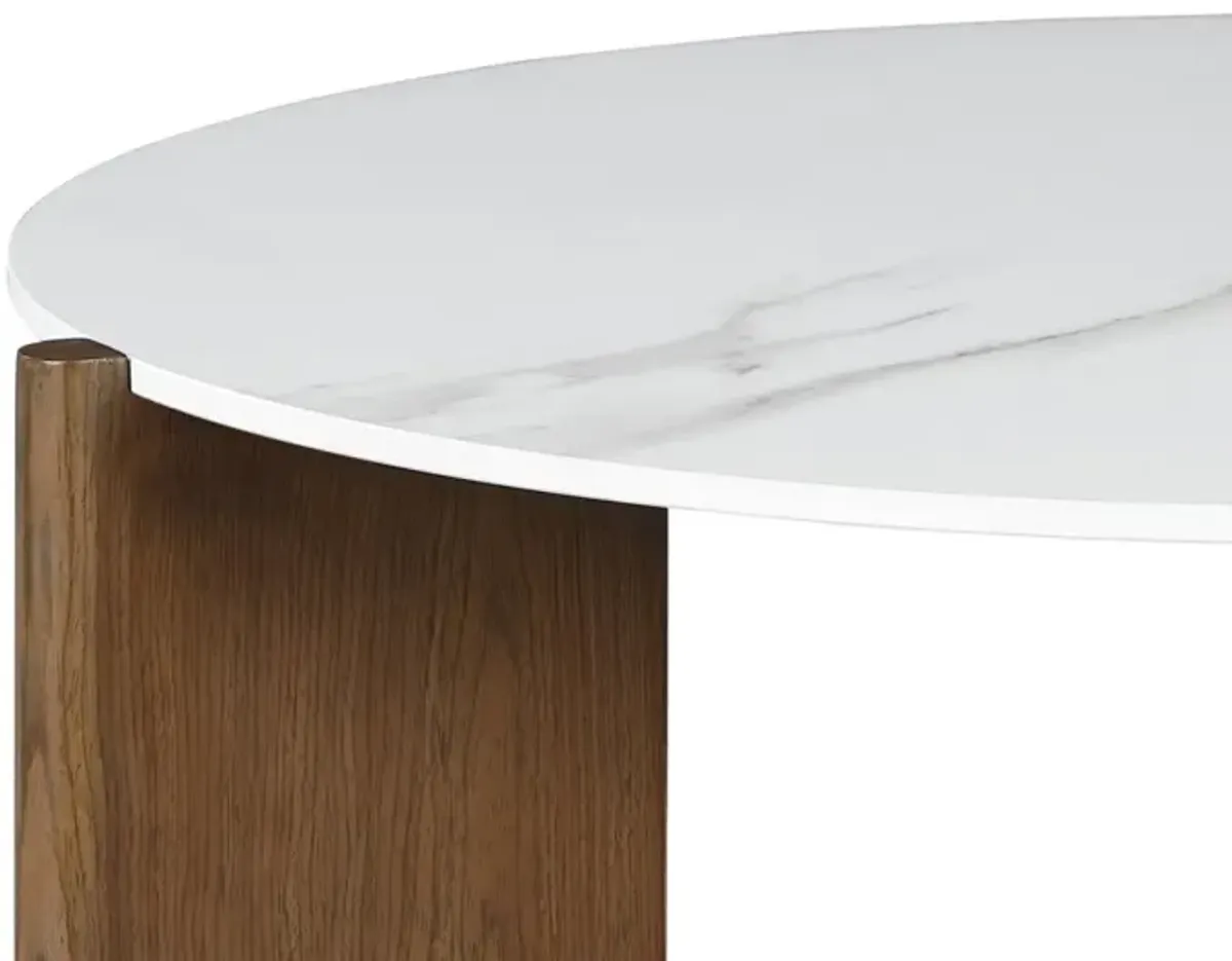 Chintaly Elissa Marbleized Sintered Stone Top Cocktail Table with Wooden Base