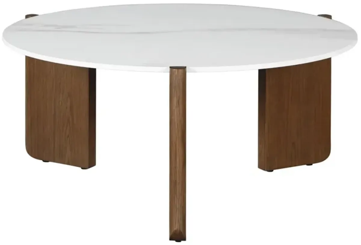 ELISSA MARBLEIZED SINTERED STONE TOP COCKTAIL TABLE WITH WOODEN BASE