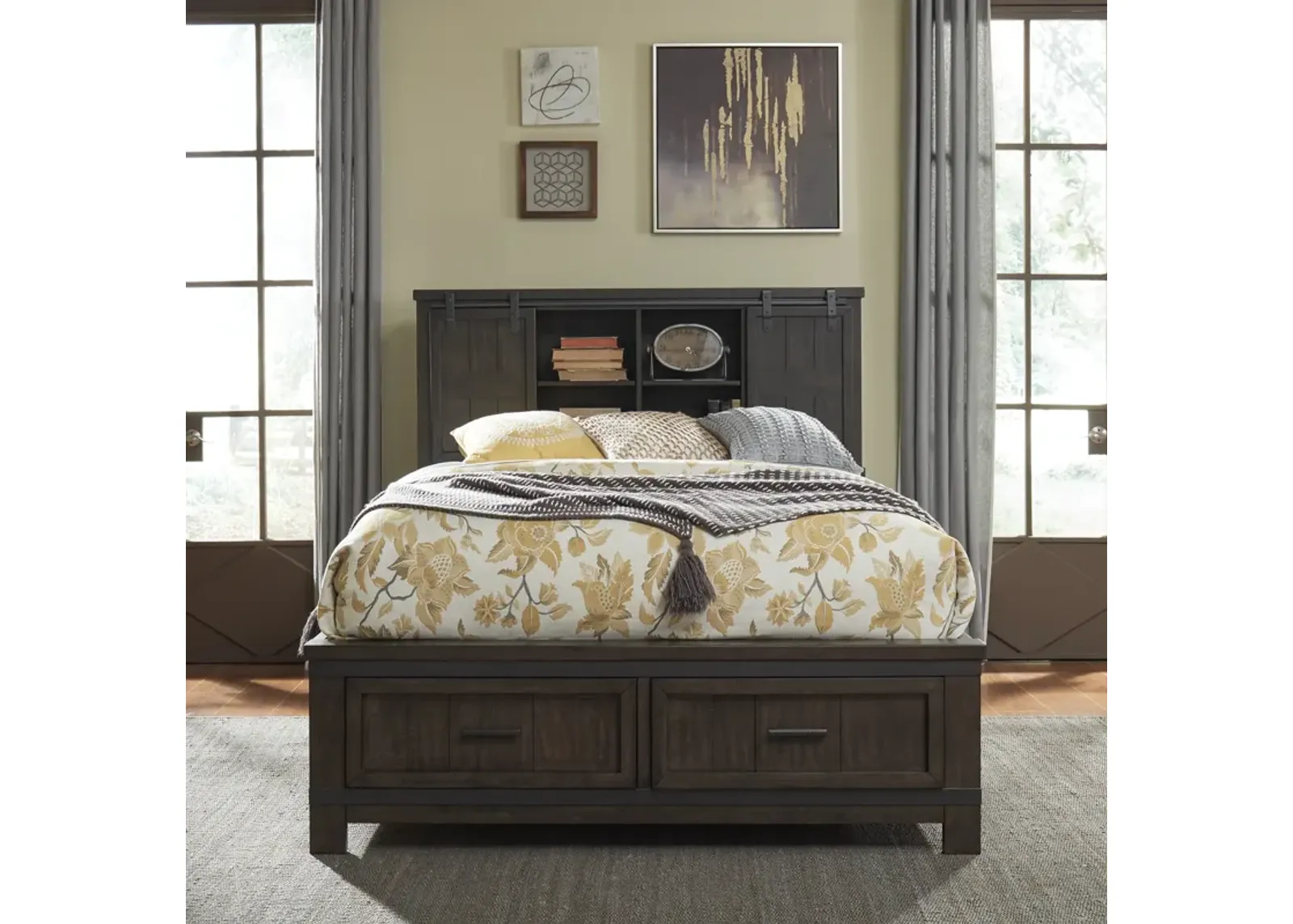 Liberty Furniture Complete Queen Bedroom Set Bookcase Bed, Dresser, Mirror & Nightstand Thornwood Hills