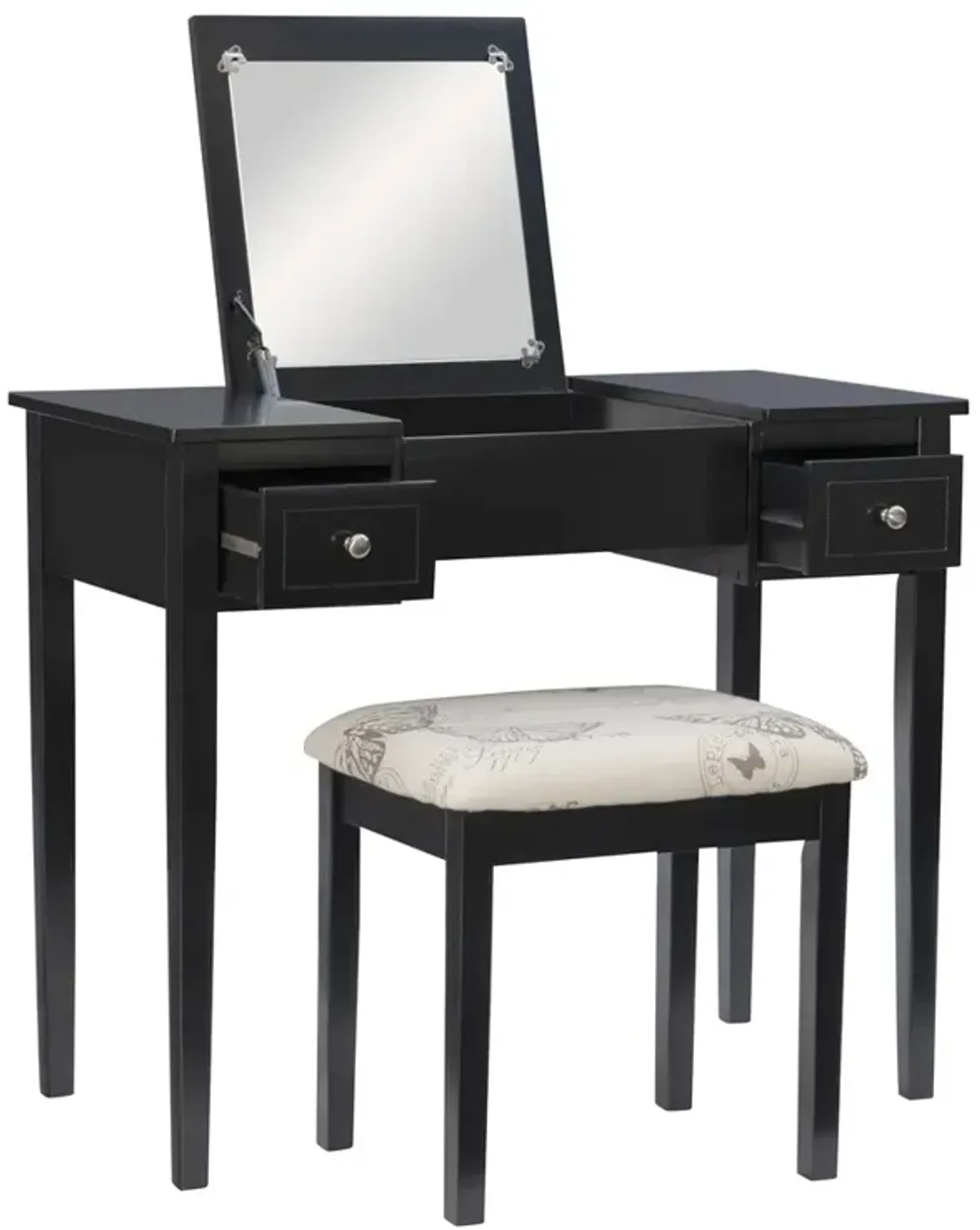 Linon Black Butterfly Vanity & Stool