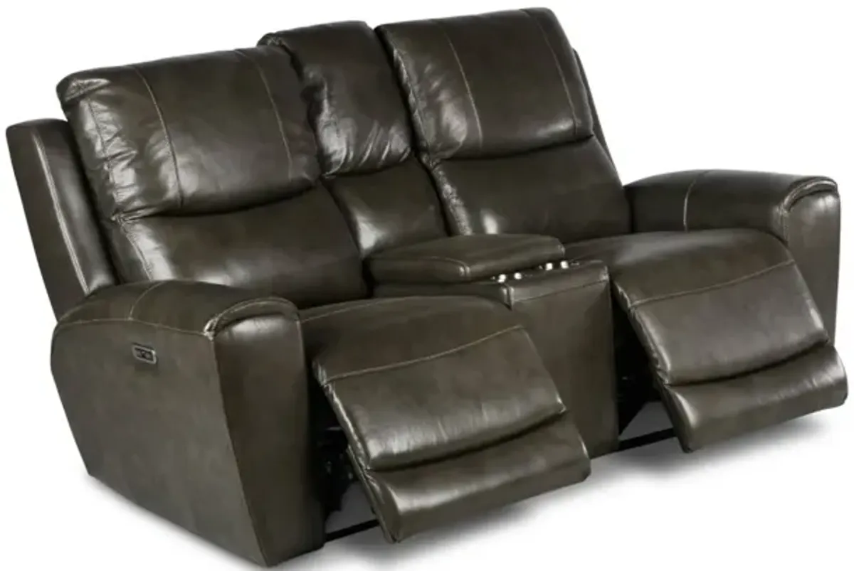 Steve Silver Laurel Gray Power Console Leather Loveseat
