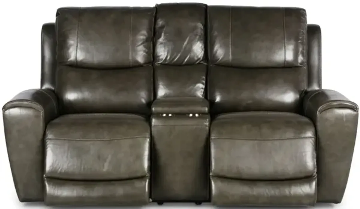 Steve Silver Laurel Gray Power Console Leather Loveseat