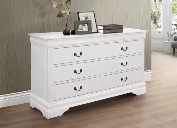 LOUIS PHILIPPE SIX-DRAWER DRESSER WHITE
