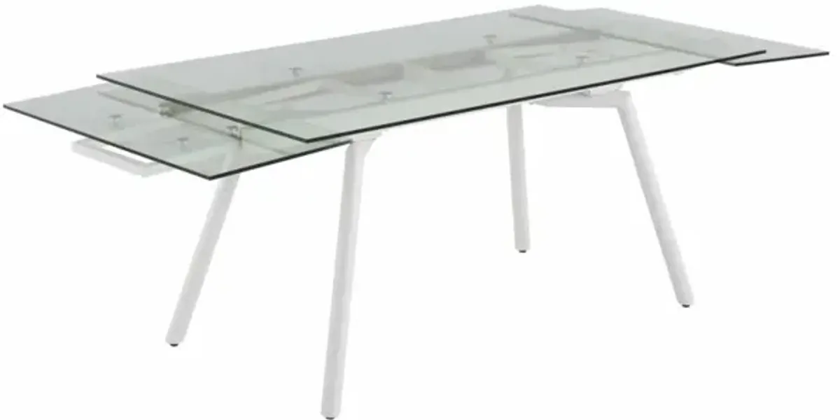 Chintaly Alicia Contemporary Extendable Rectangular Clear Tempered Glass Dining Table