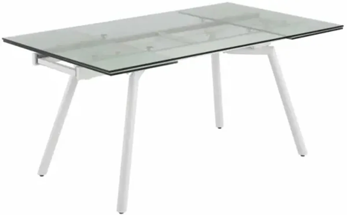 Chintaly Alicia Contemporary Extendable Rectangular Clear Tempered Glass Dining Table