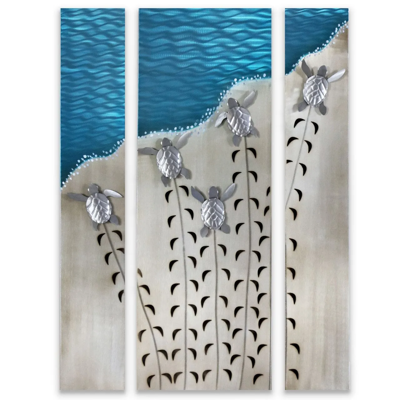 BABY SEA TURTLES MAKING TRACKS METAL WALL ART