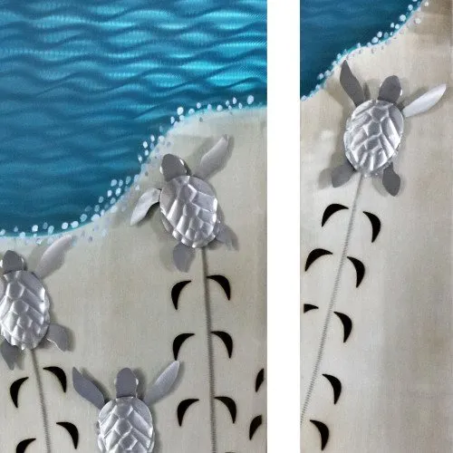 BABY SEA TURTLES MAKING TRACKS METAL WALL ART