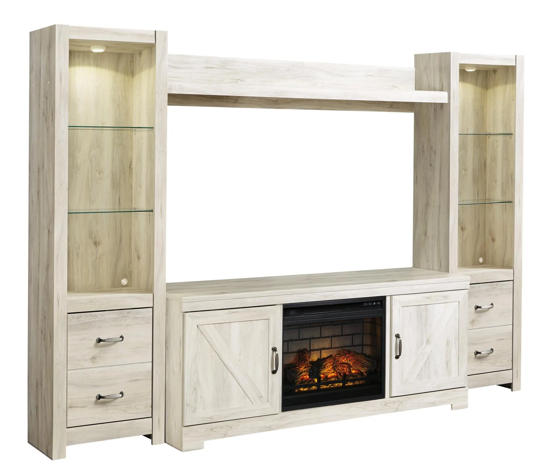 BELLABY 4-PIECE ENTERTAINMENT CENTER WITH ELECTRIC FIREPLACE WHITEWASH SIGNATURE DESIGN