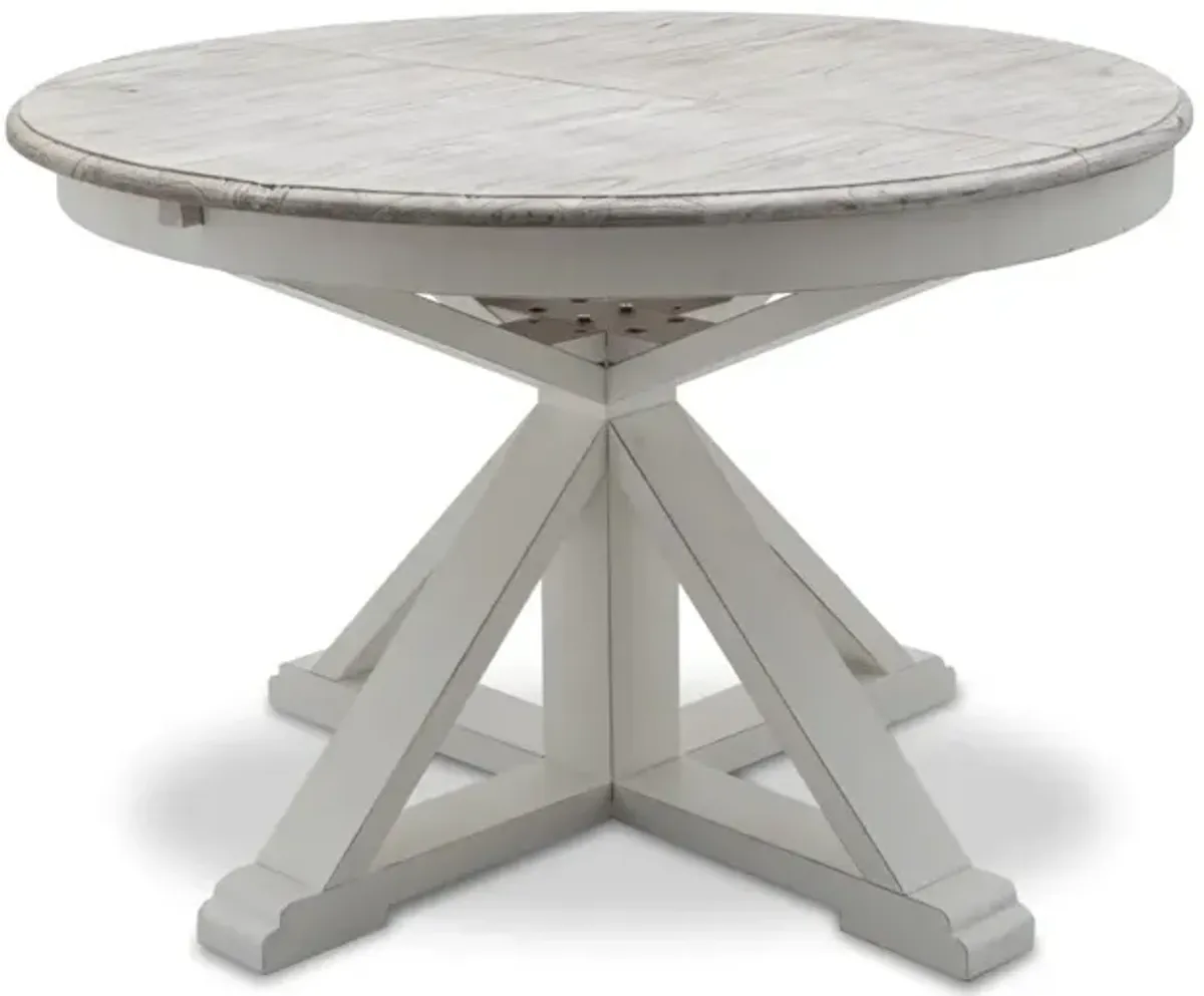 Seawinds Islamorada Distressed Taupe Round Dining Table with Butterfly Leaf