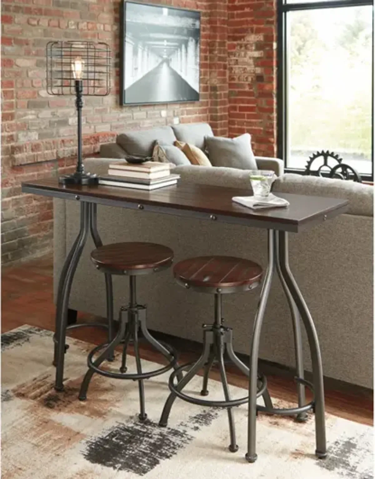 Ashley Odium 3-Piece Rustic Brown Counter Height Bar Stools & Table Set