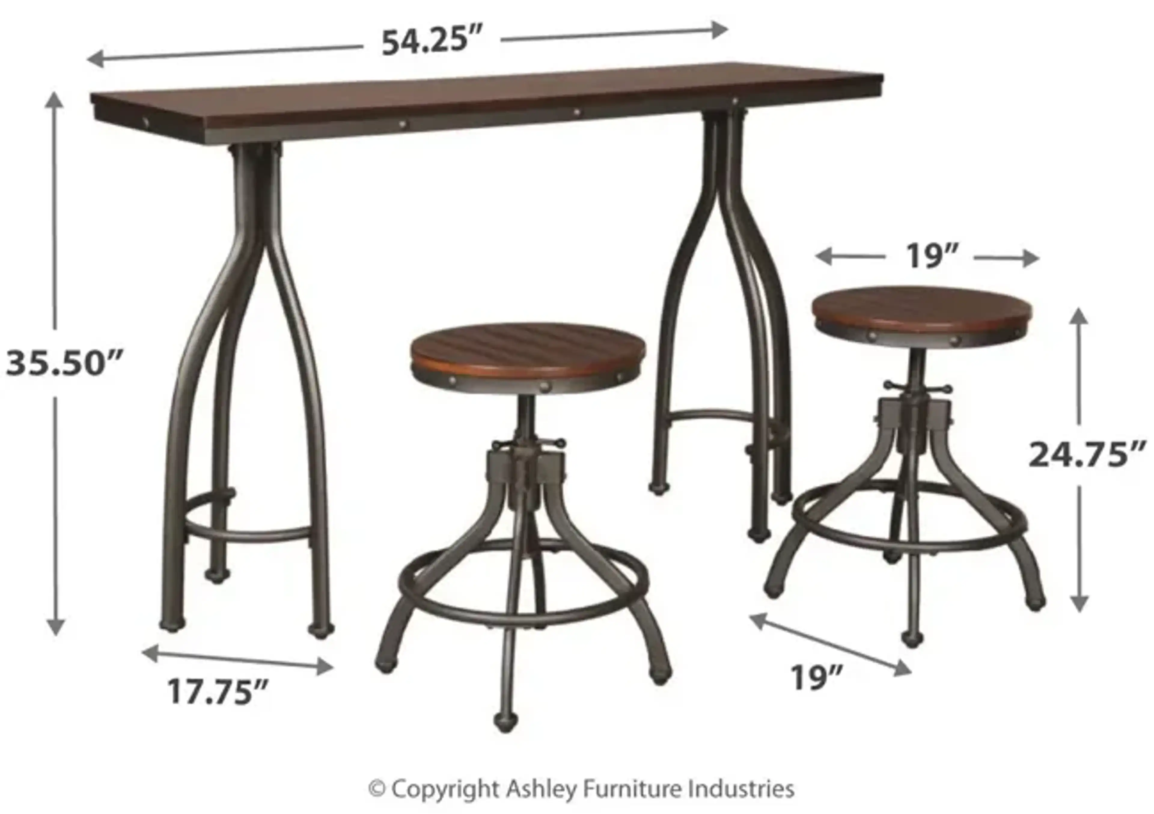 Odium Counter Height Dining Table And Bar Stools Set Of 3 Rustic Brown ...