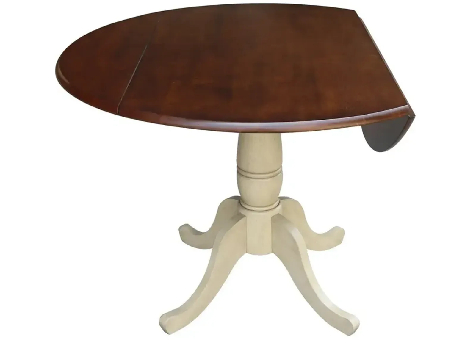 John Thomas Dining Essentials Round Drop Leaf Pedestal Table in Almond & Espresso