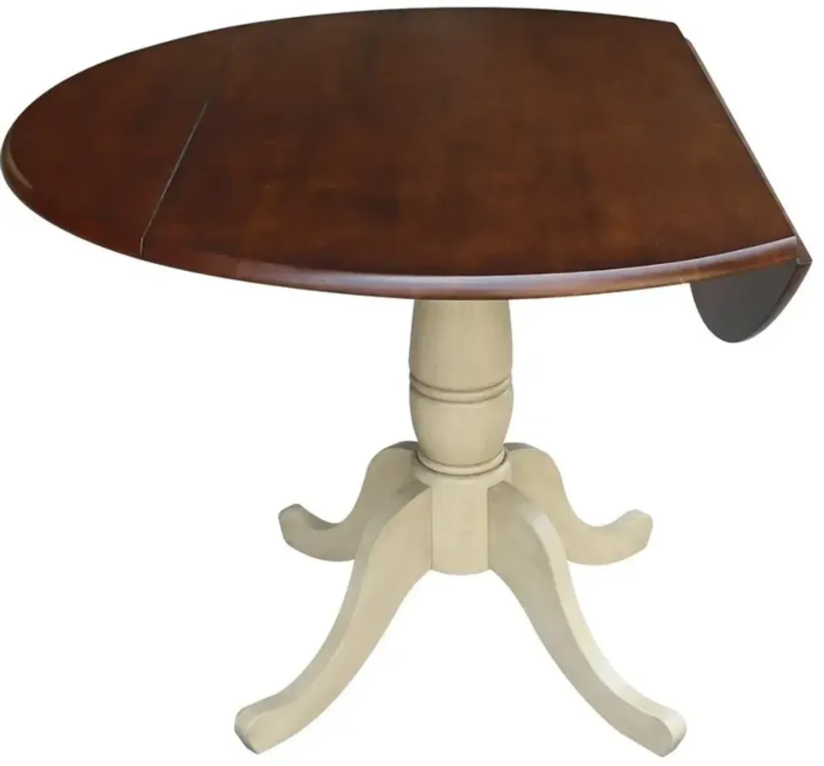 John Thomas Dining Essentials Round Drop Leaf Pedestal Table in Almond & Espresso