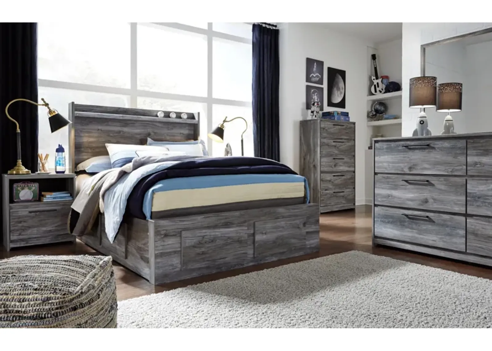 Ashley Baystorm Gray Full Panel Bed with 4 Storage Drawers