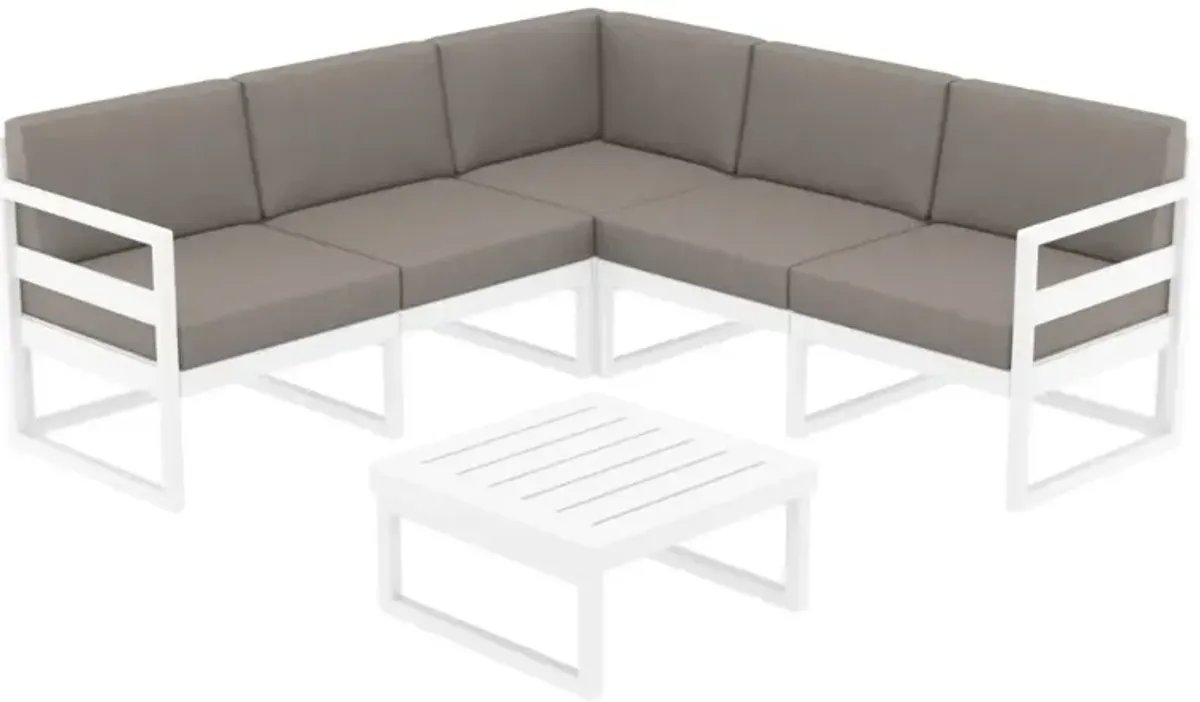 Compamia Mykonos Corner Sectional 5-Person White Sunbrella Taupe Cushion Outdoor Lounge Set