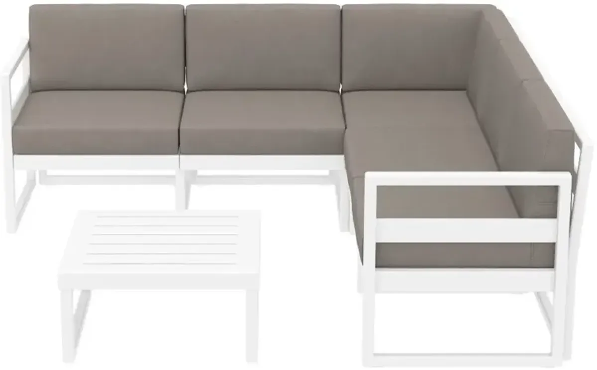 Compamia Mykonos Corner Sectional 5-Person White Sunbrella Taupe Cushion Outdoor Lounge Set