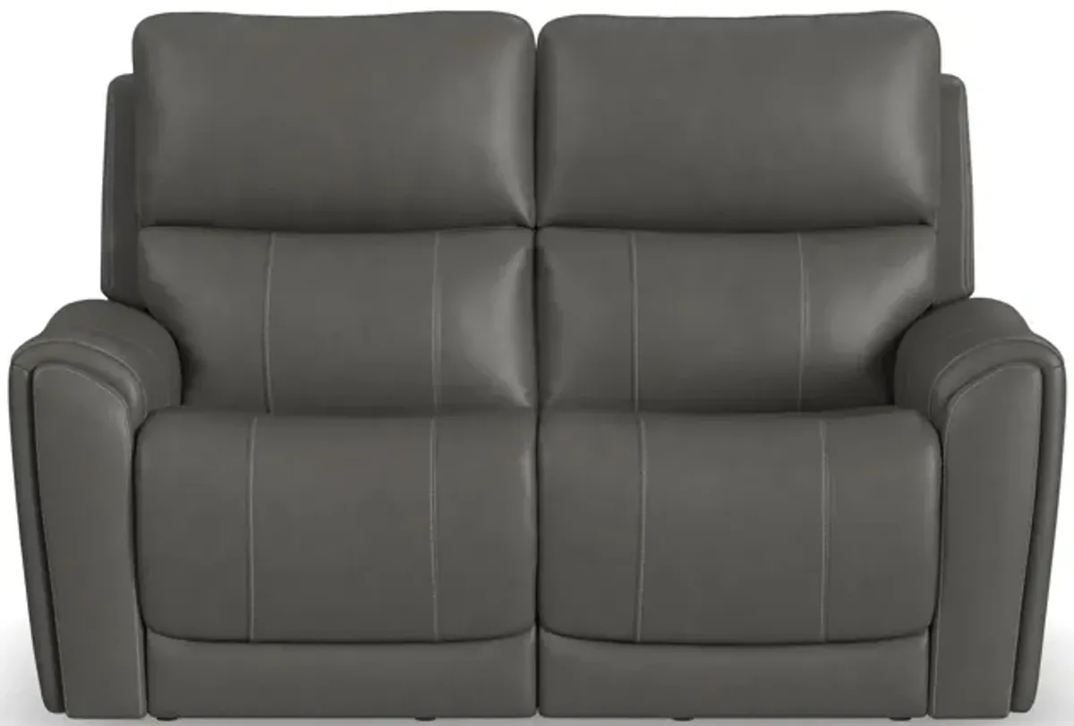 Flexsteel Carter Power Reclining Loveseat with Power Headrests & Lumbar in Dove Fabric