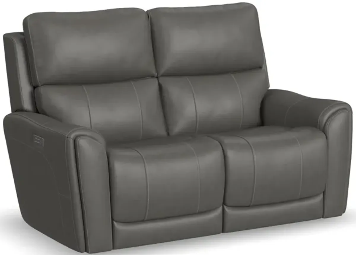 Flexsteel Carter Power Reclining Loveseat with Power Headrests & Lumbar in Dove Fabric