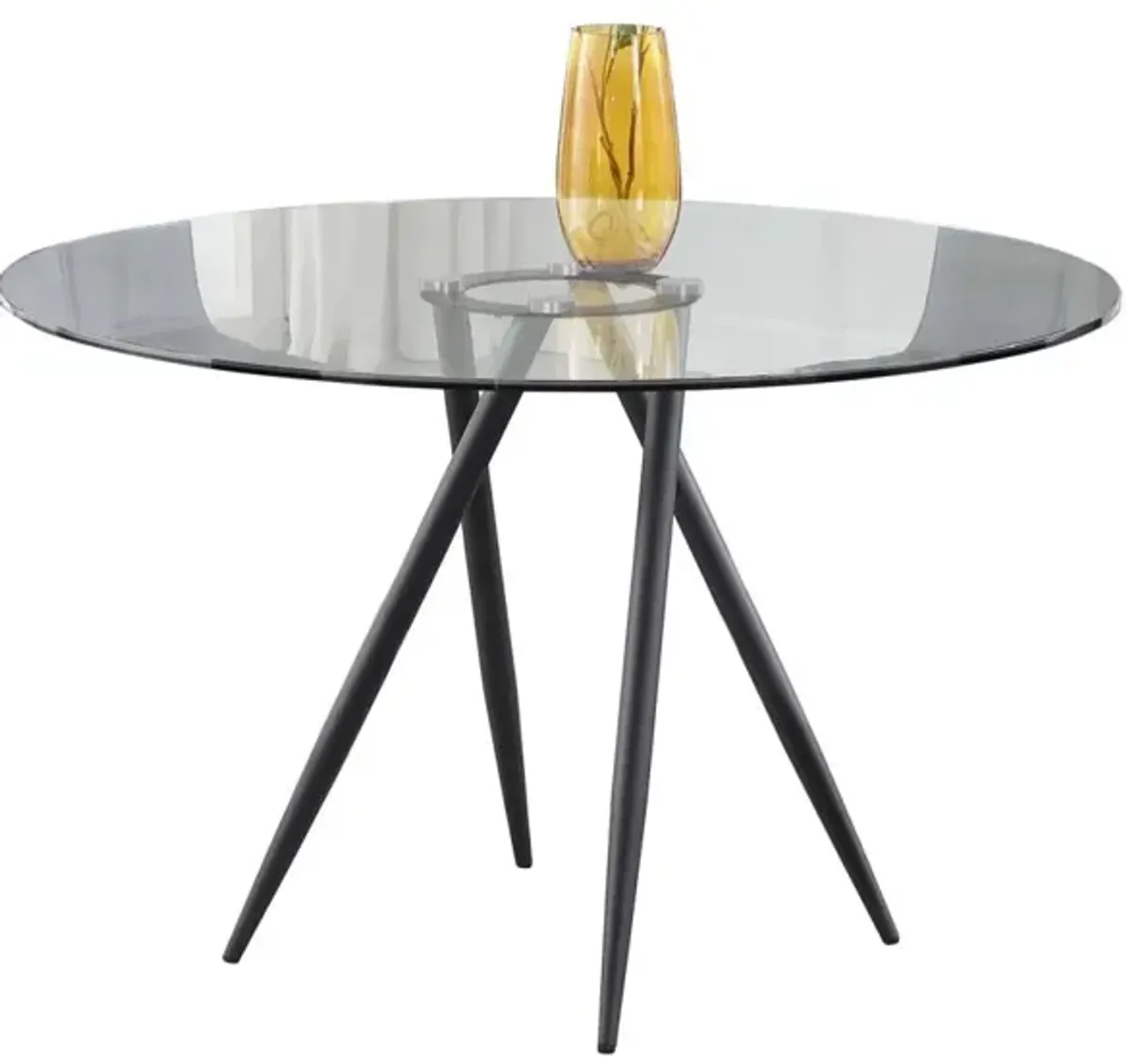 Chintaly Beatriz Black Round Glass Top Dining Table with Crisscross Four-Legged Steel Base