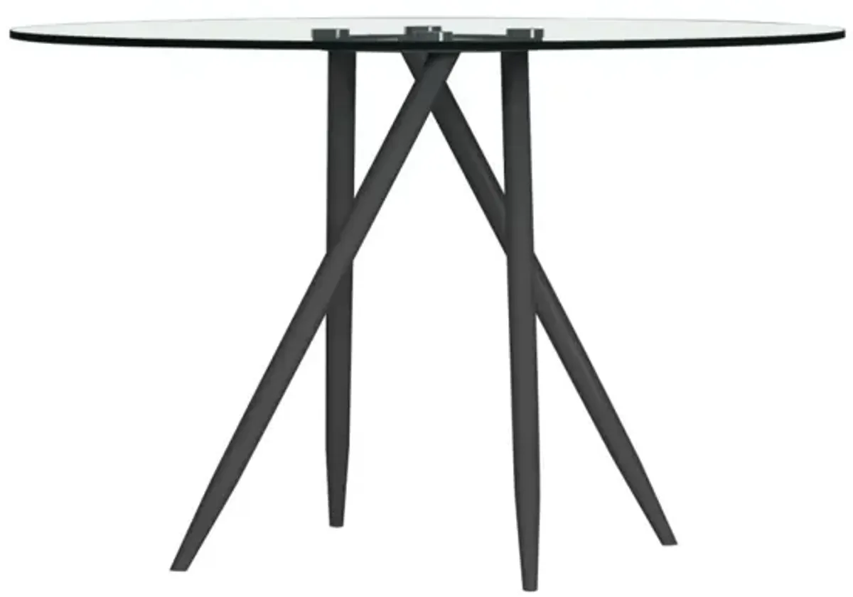 Chintaly Beatriz Black Round Glass Top Dining Table with Crisscross Four-Legged Steel Base