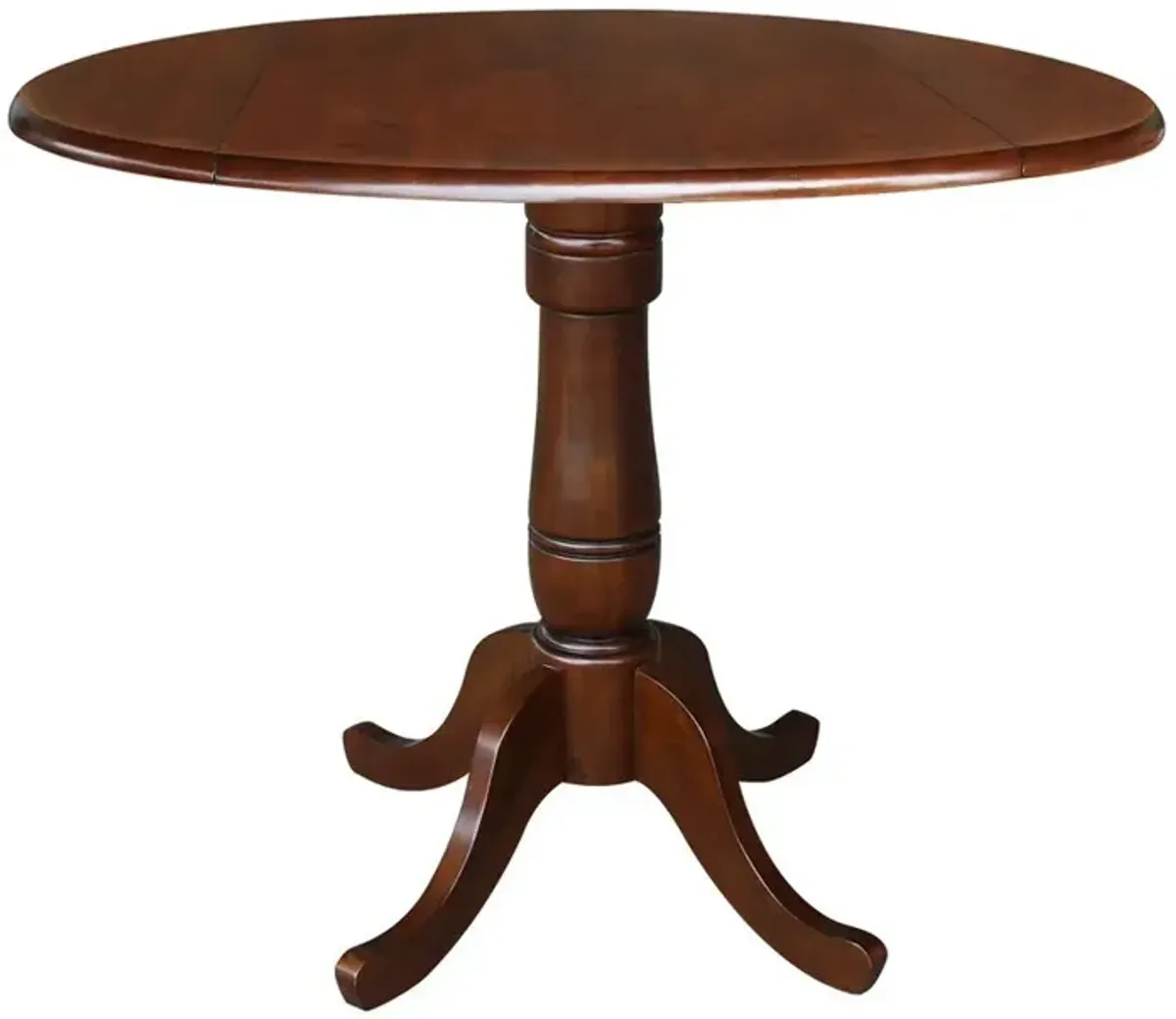 John Thomas Dining Essentials 42 Inch Drop Leaf Table Top with 36 Inch Traditional Pedestal Base with Extension in Espresso