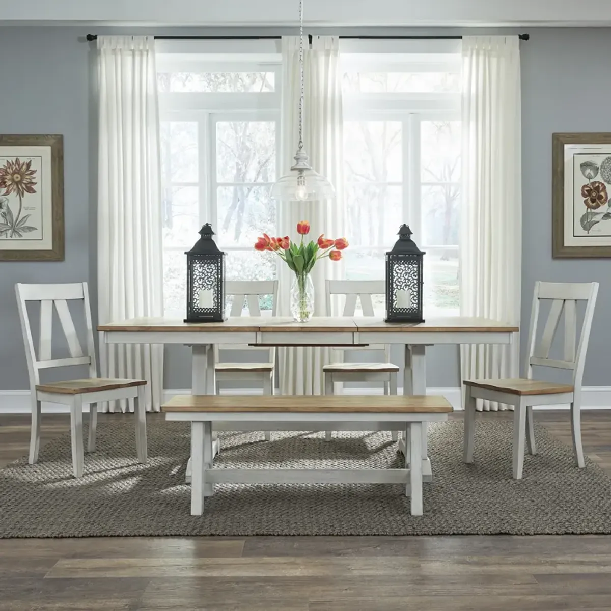 Liberty Furniture 6-Piece Trestle Dining Table Set Lindsey Farm