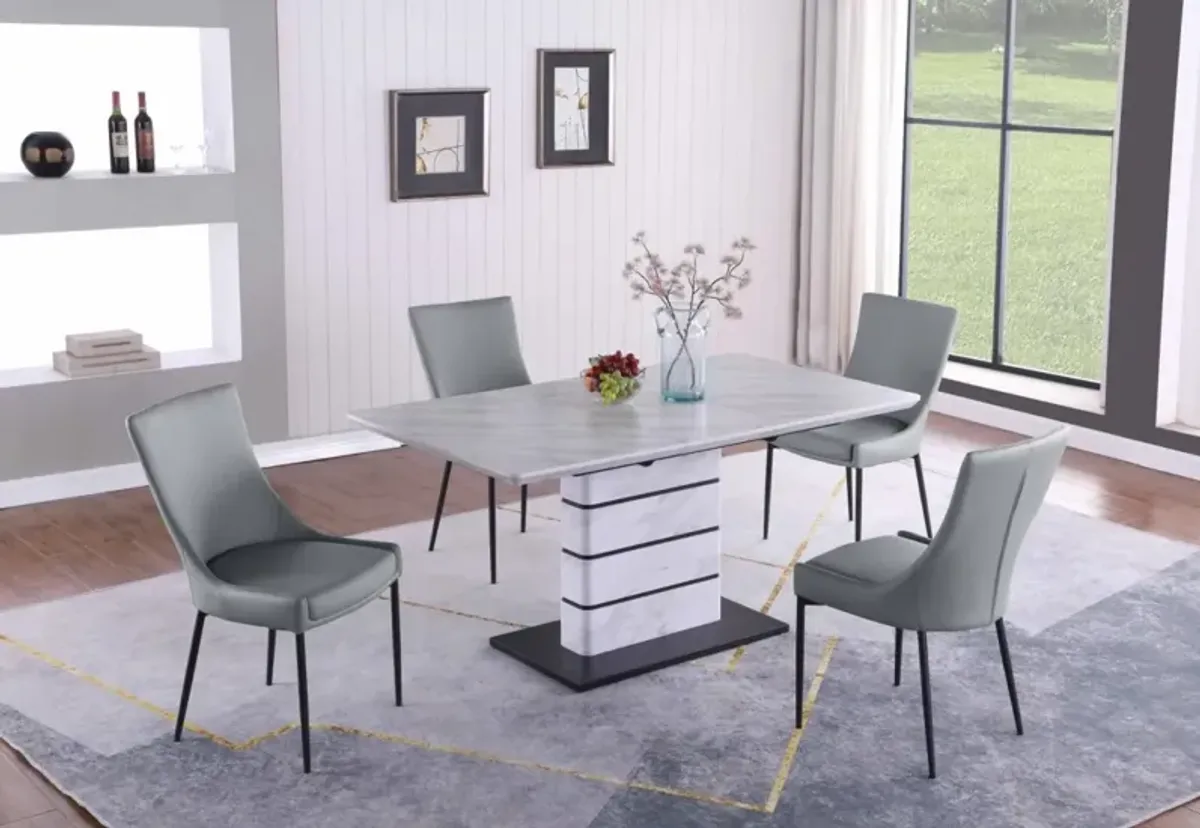 Chintaly Kelly Contemporary Dining Set with Extendable Marbleized Table Art Deco Strip Base & 4 Club Style Chairs