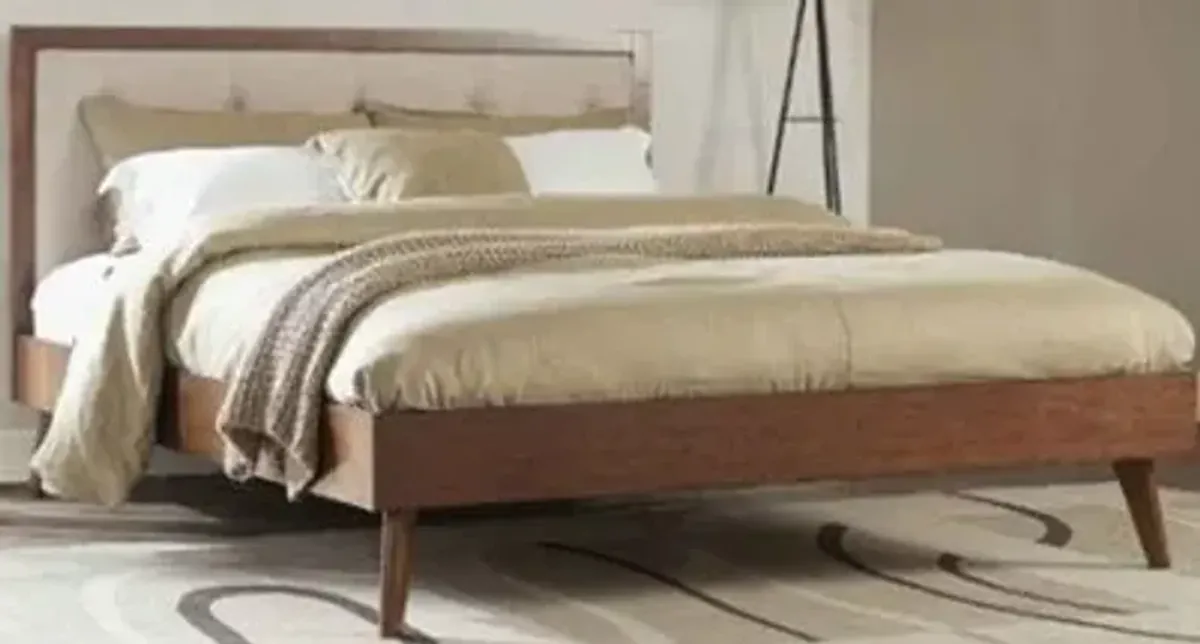 Linon Reid Mid Century Oatmeal Platform King Bed