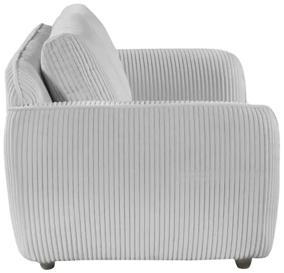 CHARLESTON GREY MODERN LOVESEAT WITH CHANNEL PATTERN & WOODEN LEGS