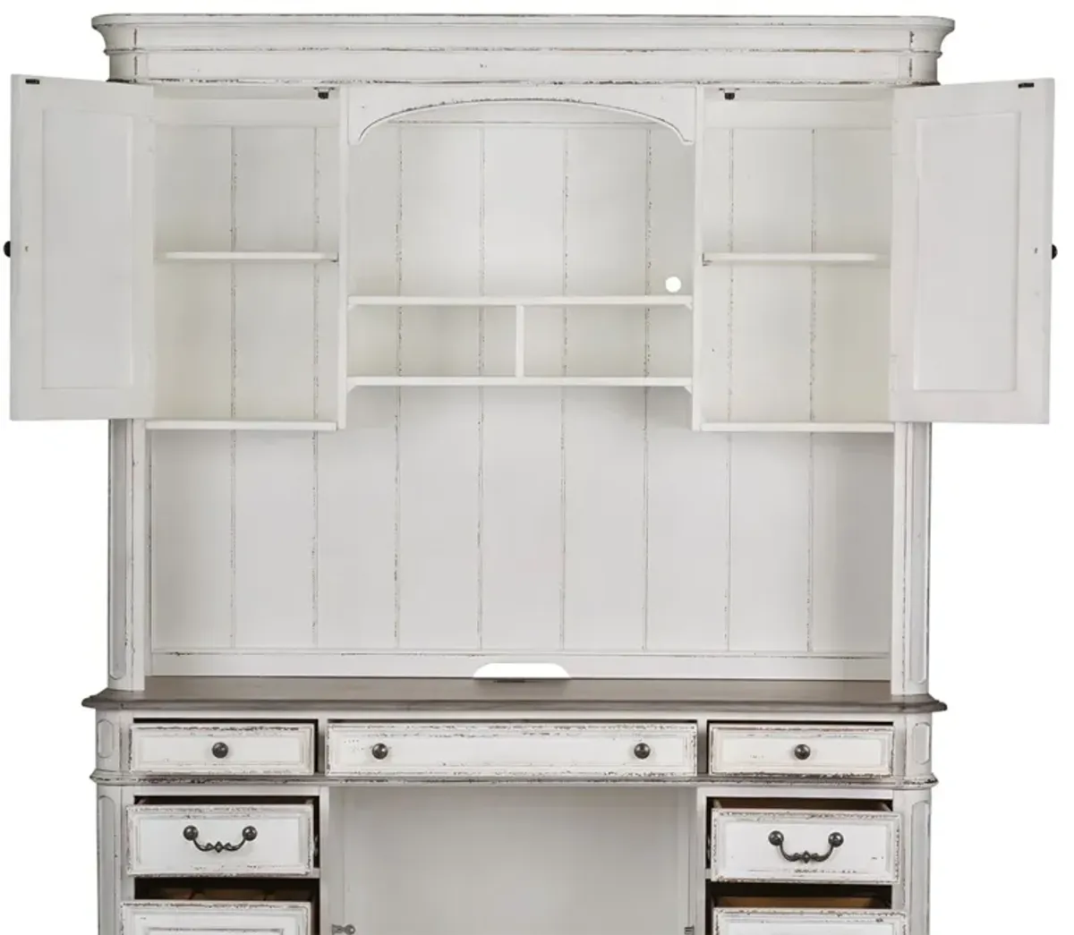 Liberty Furniture Magnolia Manor Antique White Jr Exec Credenza Hutch