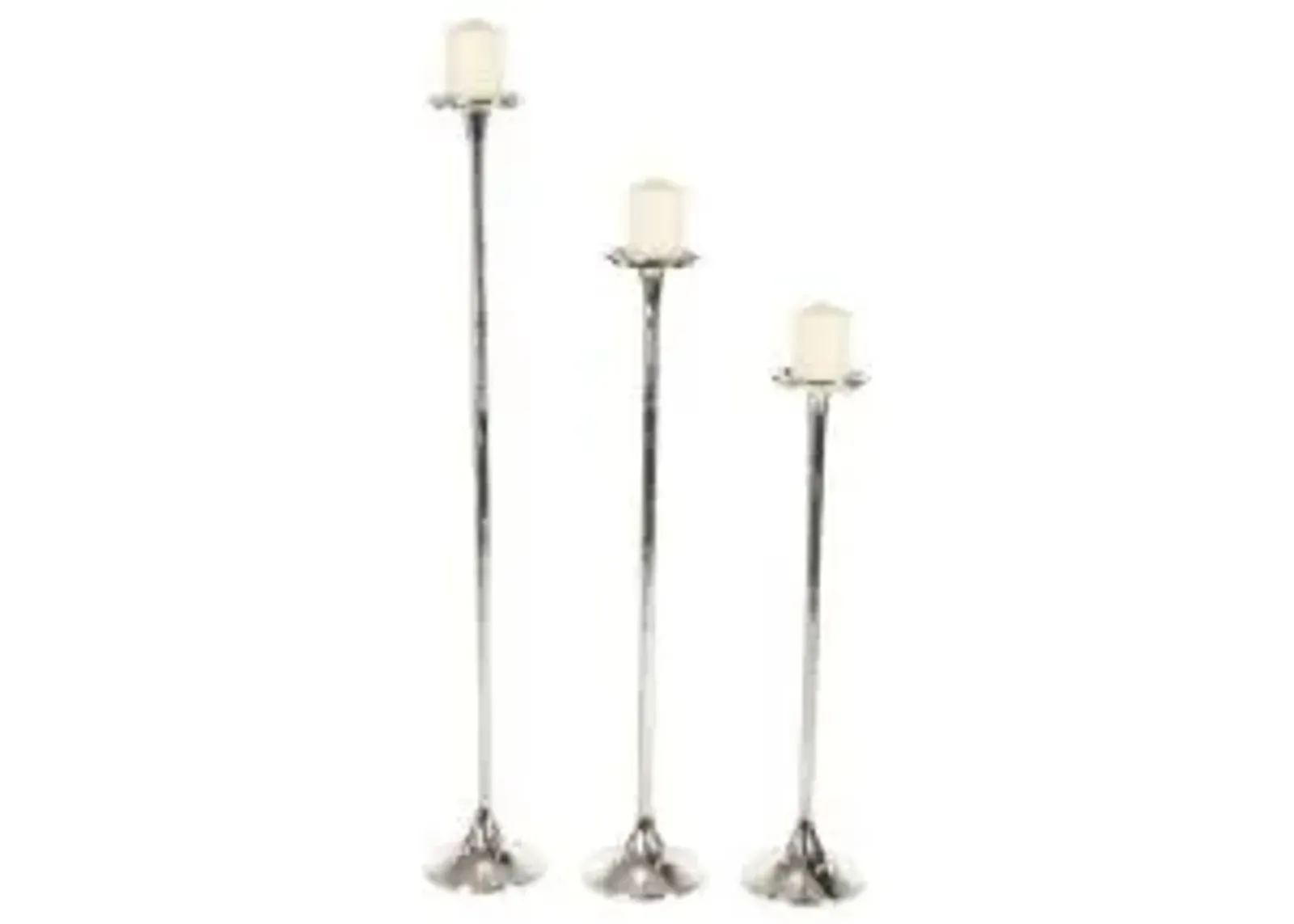 SILVER TALL CANDLE HOLDER SET OF 3 -- 27" & 32" & 40"