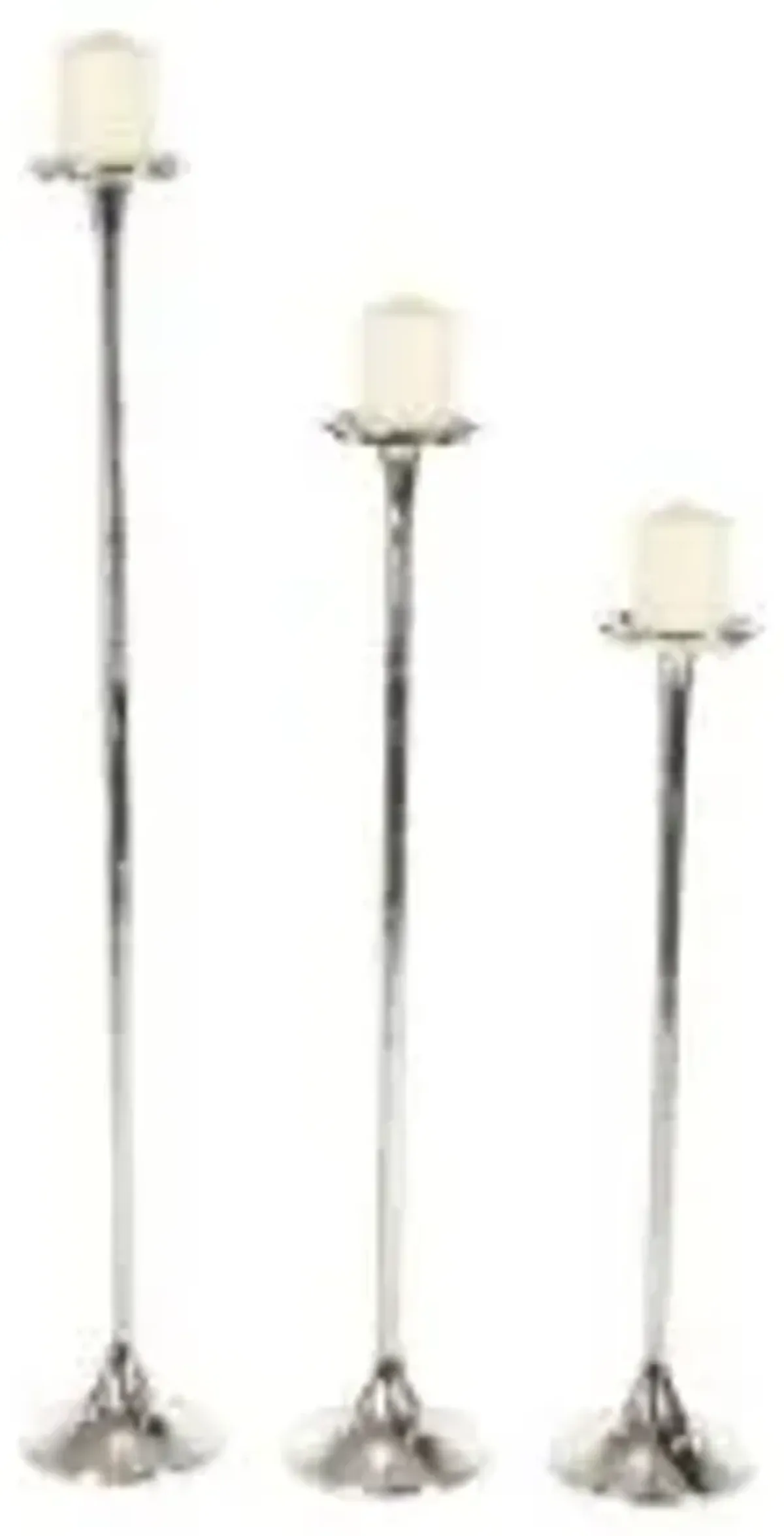 SILVER TALL CANDLE HOLDER SET OF 3 -- 27" & 32" & 40"