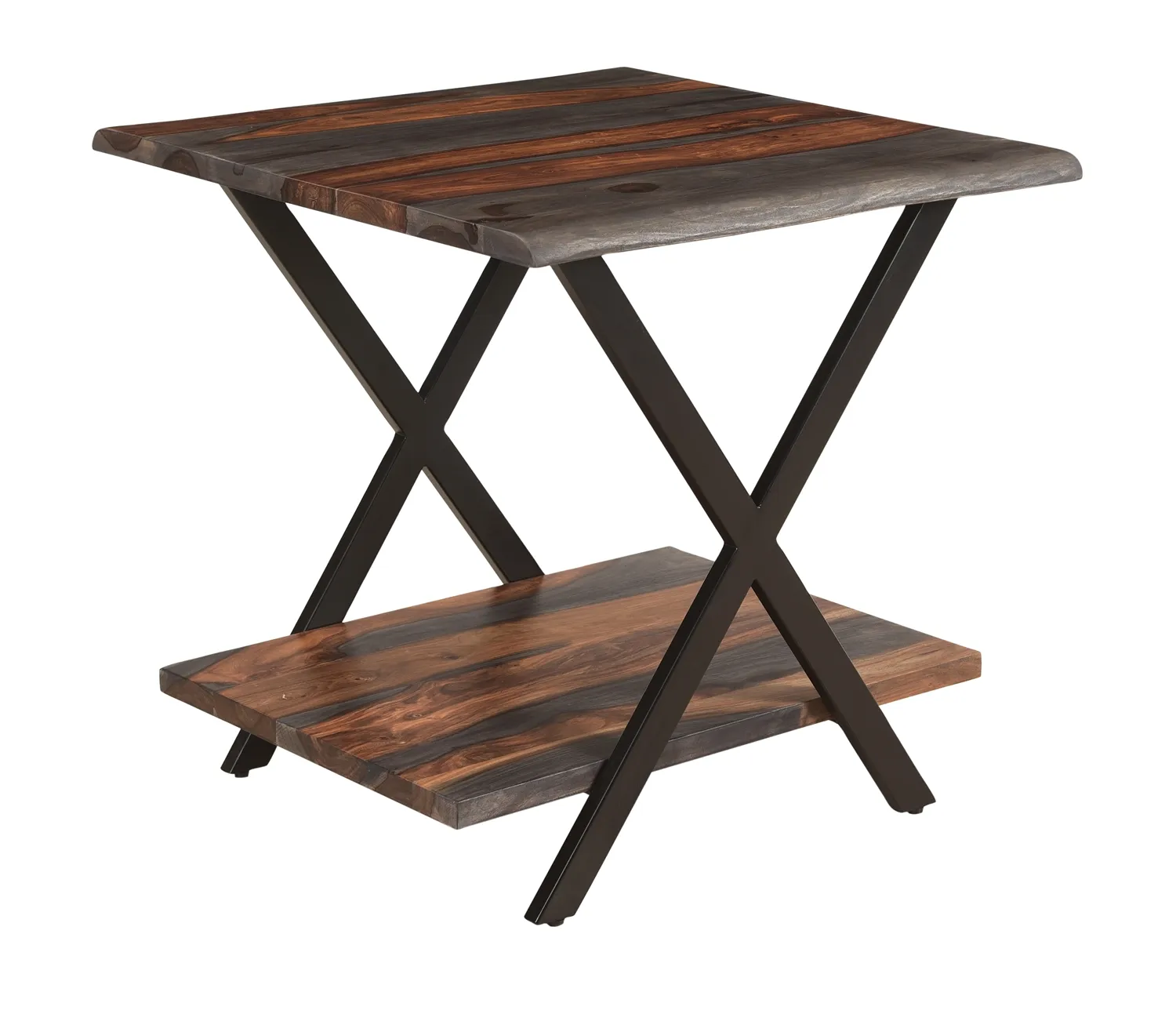 FORREST RUSTIC INDUSTRIAL STYLE ACCENT SIDE END TABLE FOR LIVINGROOM OFFICE - DARK SOLID SHEESHAM WOOD AND IRON