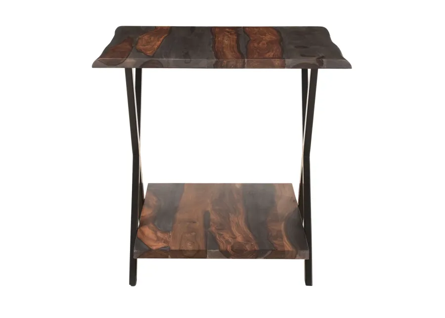 FORREST RUSTIC INDUSTRIAL STYLE ACCENT SIDE END TABLE FOR LIVINGROOM OFFICE - DARK SOLID SHEESHAM WOOD AND IRON