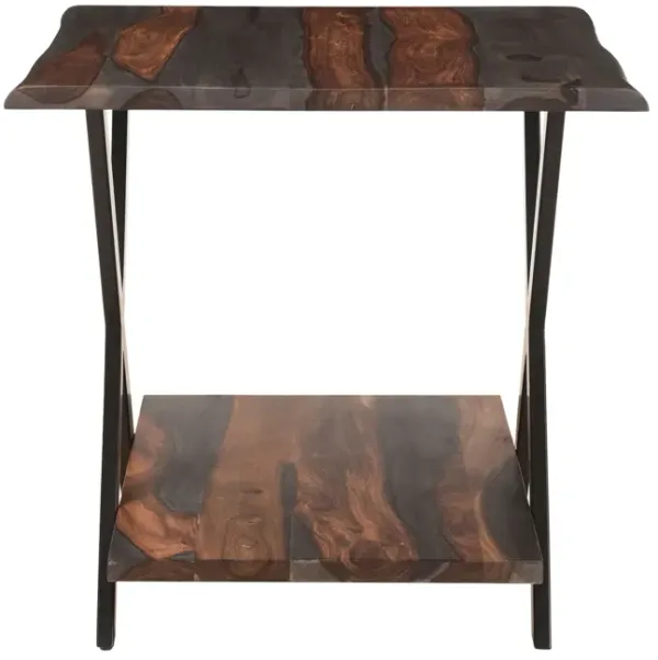 FORREST RUSTIC INDUSTRIAL STYLE ACCENT SIDE END TABLE FOR LIVINGROOM OFFICE - DARK SOLID SHEESHAM WOOD AND IRON