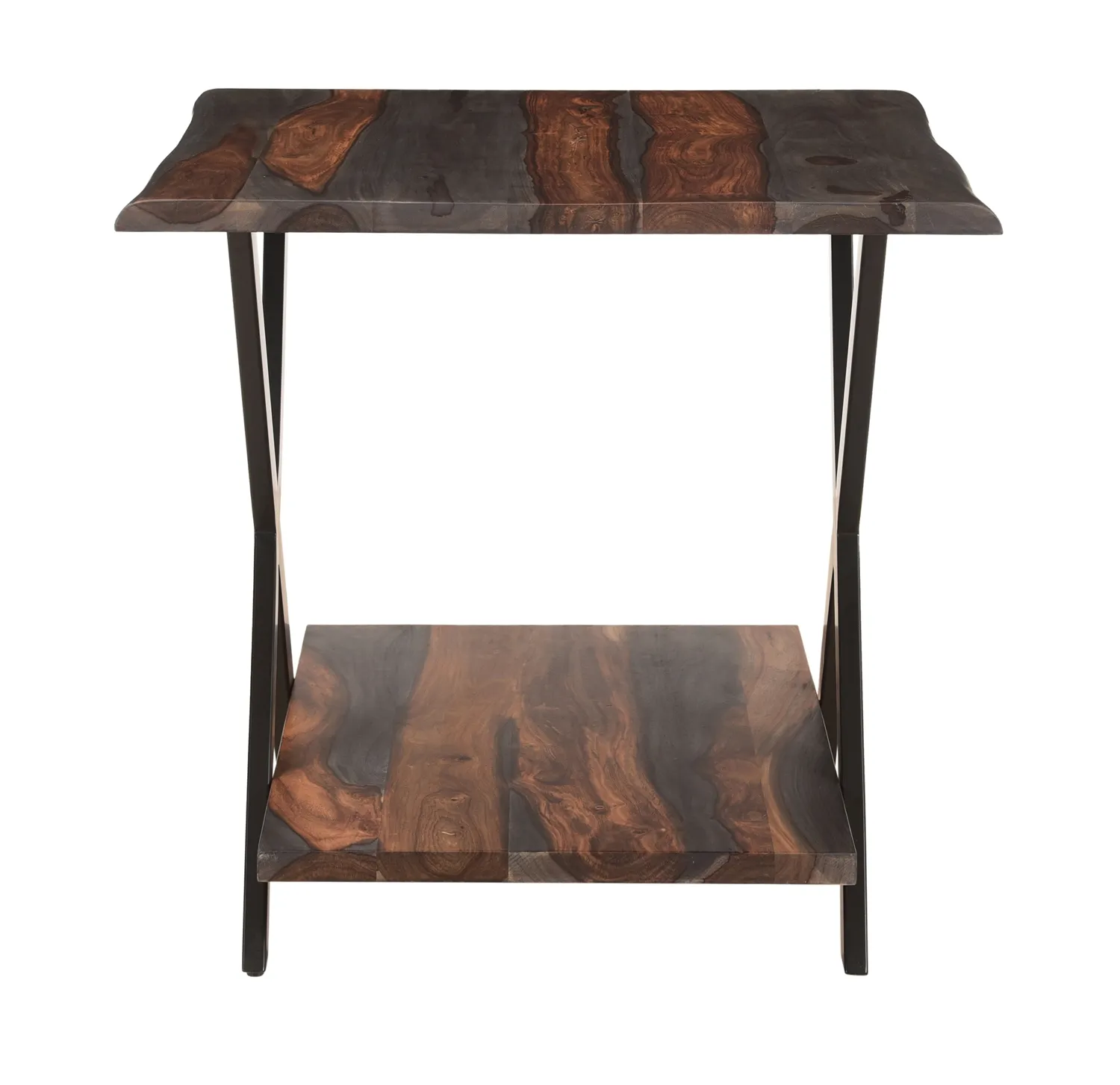 FORREST RUSTIC INDUSTRIAL STYLE ACCENT SIDE END TABLE FOR LIVINGROOM OFFICE - DARK SOLID SHEESHAM WOOD AND IRON