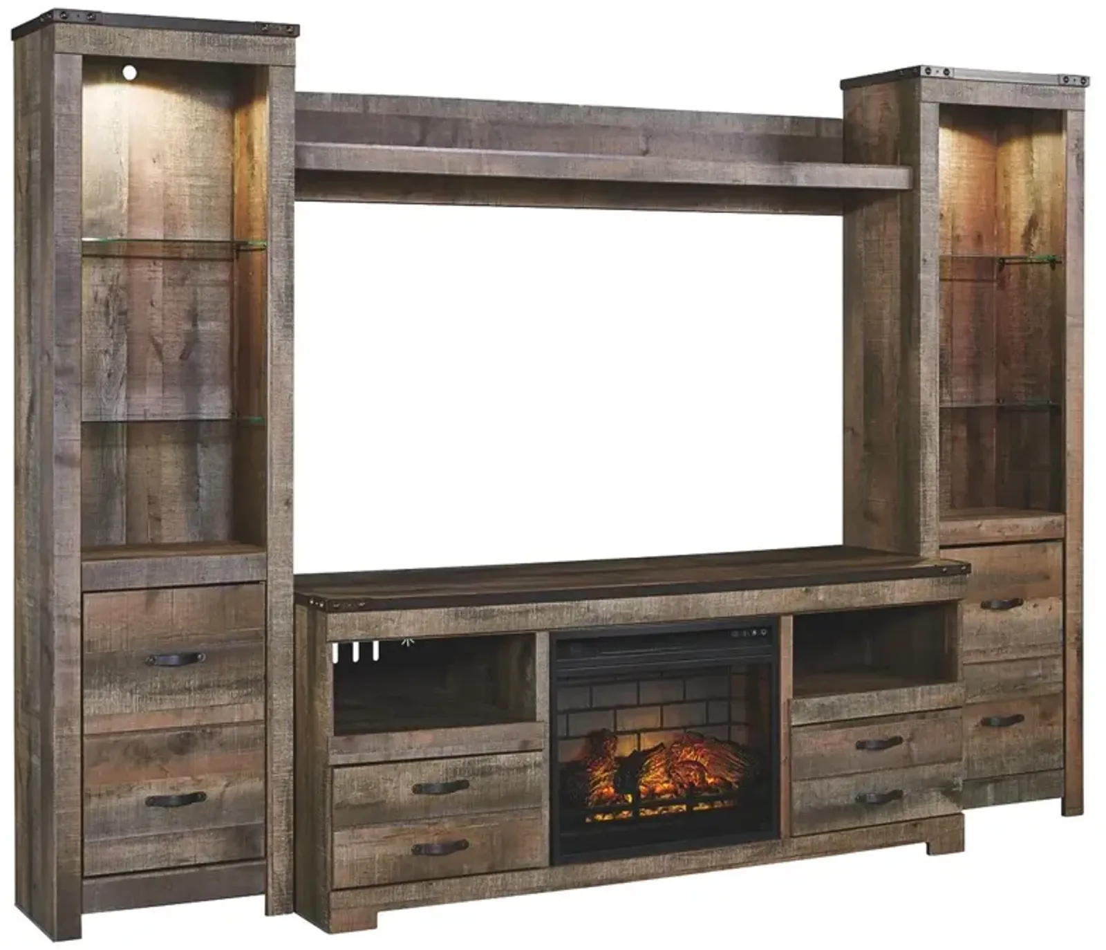 Ashley Trinell 4-Piece Entertainment Center with Electric Fireplace Brown