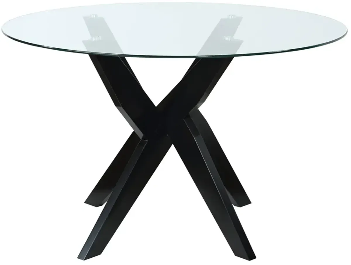 Steve Silver Amalie 48-Inch Round Glass Top Dining Table With Black Base