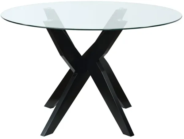 Steve Silver Amalie 48-Inch Round Glass Top Dining Table With Black Base