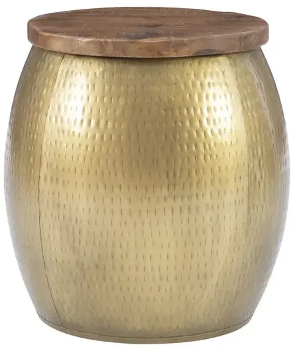 Powell Royce Drum Side Table with Storage Brass
